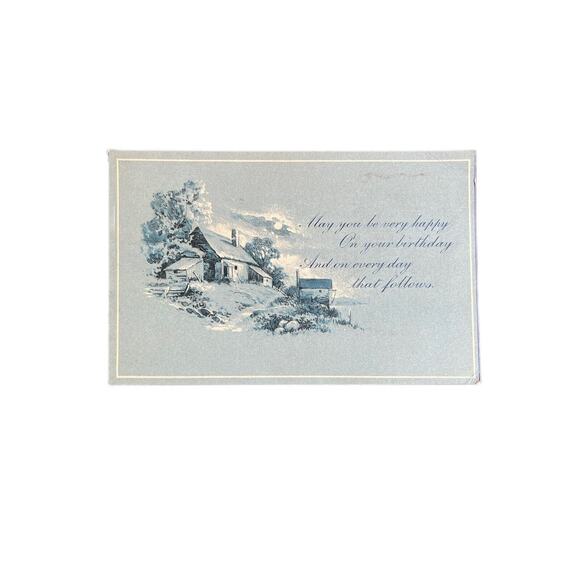 Antique 1912 Ephemera Postcard Blue Winter Countryside Cottage Birthday Wishes - Picture 2 of 6